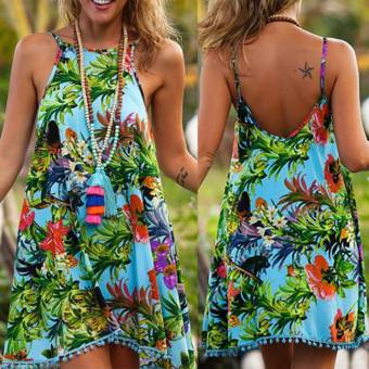 Longra ♣Diseño de la selva Verano de las mujeres impresas sin mangas vestido de playa (S). Envíos a La Rioja