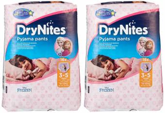 DryNites - Braguitas absorbentes para niñas de 3 - 5 años, 2 packs x 16 braguitas. Envíos a Santa Cruz de Tenerife