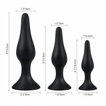 Utimi - Plugs Anales de Silicona para Relajación Anal, color Negro, 3 Piezas. Envíos a Almería