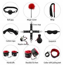 11pcs de cuero felpa Binding Bondage Equipo Kits para el amor Bondage de Fetiche. Envíos a León
