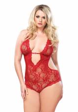 Leg avenue teddy encaje con escote en v plus rojo. Envíos a Guipúzcoa