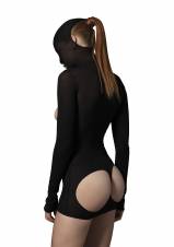 Leg Avenue ki4012 One tamaño de 6 a 12 Negro Opaco Enmascarada Cupless Mini Vestido Con Orificios Para Los pulgares y tanga Bare Back. Envíos a Cuenca