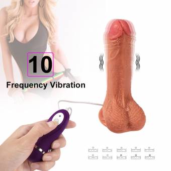Consolador vibrador de Silicona Pura de Doble Capa, 18cm Dildo Vibración Masajeador de 10 Frecuencias Realista Pene Cock Dong con Potentes Ventosas. Envíos a Guadalajara
