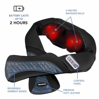 MaxKare Masajeador Shiatsu Inalámbrico para Cervicales, Cuello, Hombro, Cintura y Espalda, Batería Recargable, con funcion de calor para uso en Viajes, Hogar y Oficina. Envíos a Zamora