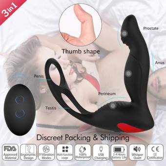 3 in 1 Massager de Próstata Control Remoto,  9 Velocidades Vibrador Anales con Anillo del Pene y Anillo de la Bola Vibrador Impermeables Punto G para Hombres Mujeres y Parejas. Envíos a Badajoz