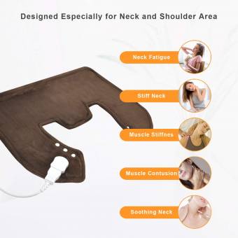 Almohadilla Eléctrica para Cervical Hombro y Espalda - Calentamiento Rápido, Apagado Automático, 3 Niveles Temperatura, Aliviar el Dolor Muscular, Lavable en la Lavadora, 56 x 50 cm - Marrón. Env