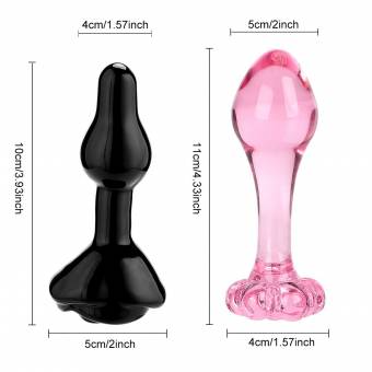 Belmalia 2x Plug Anales Cristal, Rosa, Consolador Anal Elegante y Súper Suave, Rosa + Negro. Envíos a Badajoz