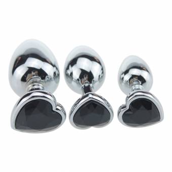 Tres Piezas Plug Anales En Forma de Corazón Plug Anales Berg Crystal Color Plata Acero Inoxidable Plug Anal Metal Patio Trasero Enganche (Negro). Envíos a Granada
