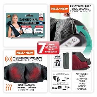 Masajeador de cuello y espalda hombros - Donnerberg® Original Masajeador cervical shiatsu con calor infrarrojo - Calidad Alemana 7 años de garantía - Regalo dia del padre. Envíos a Córdoba