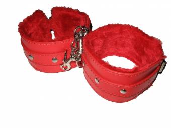 Saphira Sextoys. Red anklecuffs in faux leather with fur BDSM. Esposas Bondage. Envíos a Almería