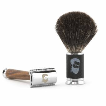 Rusty Bob - Maquinilla de afeitar y cepillo de afeitar hecha de pelo de tejón y el afeitado y cinco hojas de afeitar - Safety Razor - Set 10. Envíos a Huelva