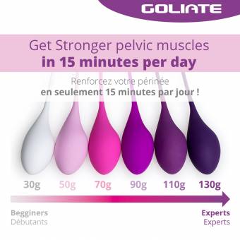GOLIATE Kit Kegel – Recomendado por Médicos para Fortalecer la Vejiga y el Piso Pélvico - 6 Bolas de Primera Calidad en Silicona con kit de Entrenamiento para Mujeres: Principiantes y Experimentadas. 