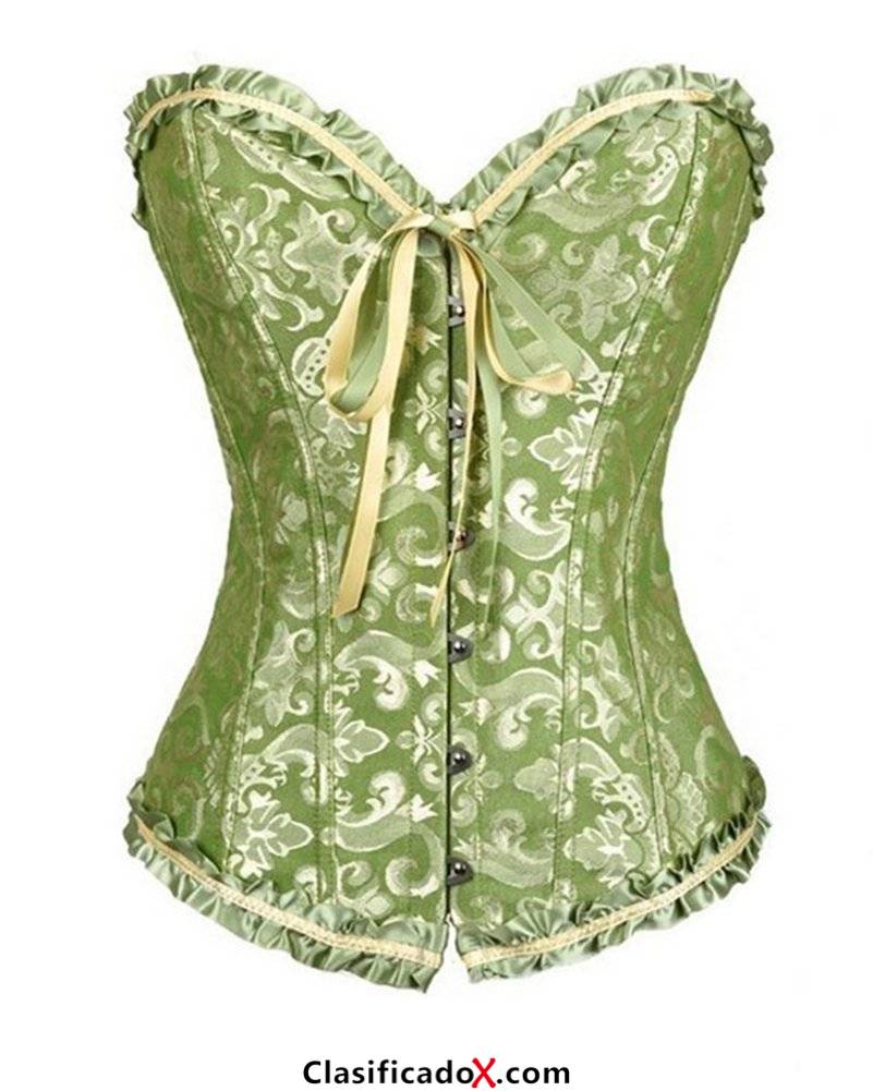 HLGO Corsé Lace Up Boned Overbust Corset Bustier Waist Trimmers corsé steampunk corsé Verde, 2XL. Envíos a Almería