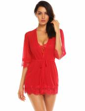 Colfeel Mujeres 3 pcs Lencería Erotica Pijamas Encaje Camisones Sexy Transparente con Tanga Batas y Kimono con Cinturón. Envíos a Almería