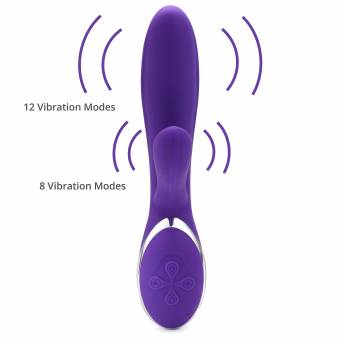 YOVIBBER Vibrador, juguete erótico, masajeador de estimulación dual para Punto G y Clítoris EFECTO CALOR 12 x 8 modos de estimulación. Batería recargable - Modelo Camelia (morado). Envíos a Pon