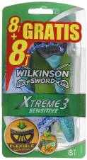 Wilkinson Sword Xtreme 3 Sensitive - Pack de 8+8 maquinillas de afeitar desechables masculinas con cuchilla flexible de tres hojas y banda lubricante con Aloe Vera. Envíos a León