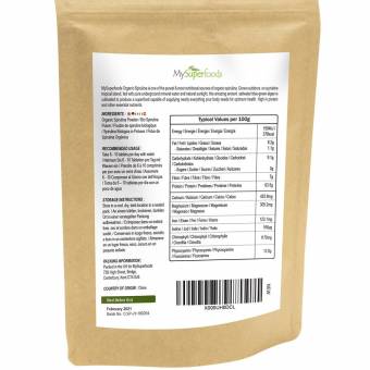 Polvo de Espirulina orgánica | MySuperFoods | Lleno de proteínas, calcio y vitaminas | Rico en nutrientes | La más alta calidad disponible | Orgánico certificado por la Soil Association. Envíos 