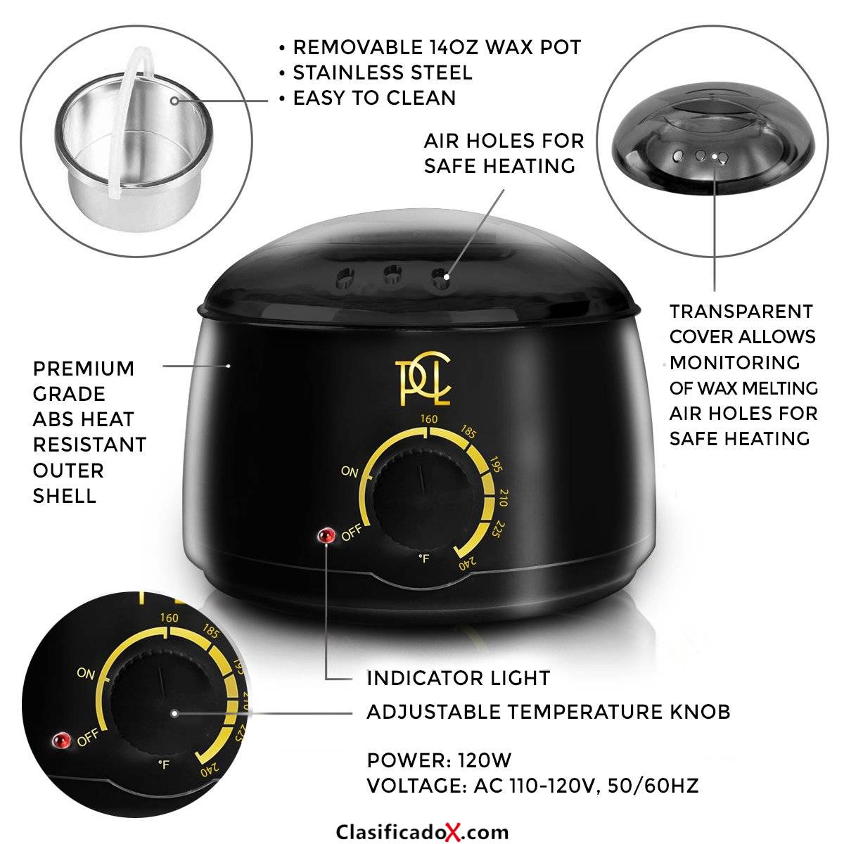 Cera Depilatoria Caliente, Calentador De Cera Electrico, Calienta Cera para Depilar, Depiladora mujer bikini, Depilacion maquina fundidor para hacer parafina, Wax Warmer, depilatoria profesional para