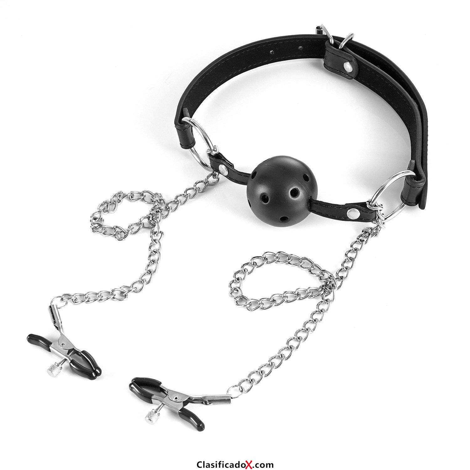 Meersee Mordaza Sexual Bola con Pinzas para Pezones Ajustable Mordaza de Dominacion Negro. Envíos a València