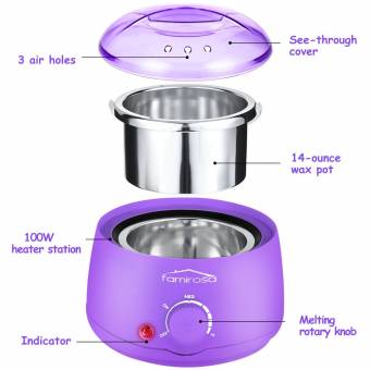 Calentador De Cera Eléctrico Profesional, Set de Depilación con Cera, con Máquina de Cera Caliente + 4 Paquetes de 100 g Frijoles de Cera + 10 Espátulas de Madera + 10 Gasas de limpieza - Violeta