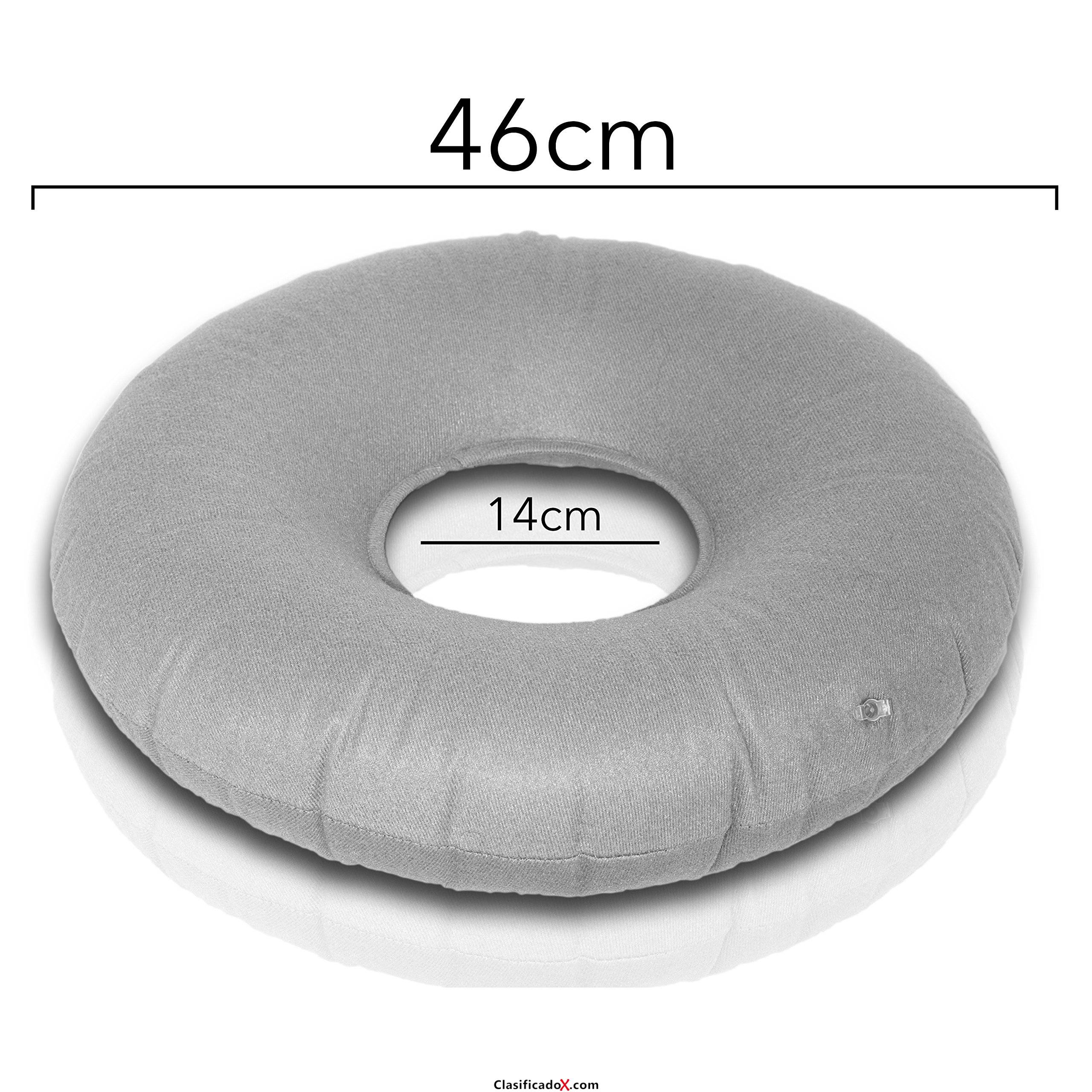 Takit C46 - Cojín Inflable Redondo 46cm - Almohada Médica Apta Para El Dolor Hemorroidal, Llagas De Cama, Coccidinia, Quiste Pilonidal, Dolor Perineal, Embarazo - Genial Para Sillas De Ruedas - Gri