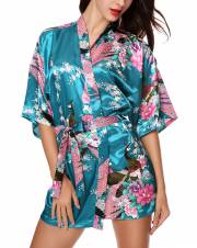 Pijama Lencería Kimono Corto de Satén de Estampado Floral para Mujer. Envíos a Alacant