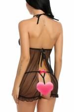 Pijamas para Mujer Conjunto de Lencería Volante Babydoll Transparente Tanga Braguita(Negro L). Envíos a Tarragona