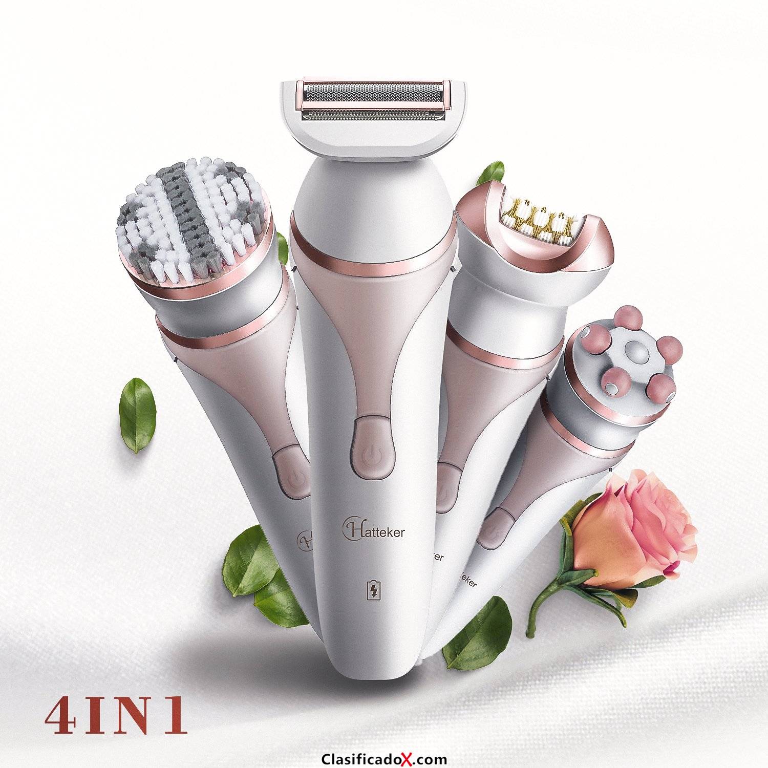 Hatteker Depiladora Electrica Mujer Impermeable Depiladora Bikini Inalámbrico Afeitadora Corporal Femenina Limpieza Facial Masajeador Corporal Recargable Húmedo y Seco 4 en 1. Envíos a Zamora