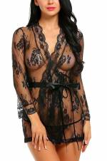 Aranmei Mujer Conjuntos de Lencería Erótica Camisón Babydoll Encaje Ropa de Dormir Transparente Kimono(Negro,X-Large). Envíos a Lleida