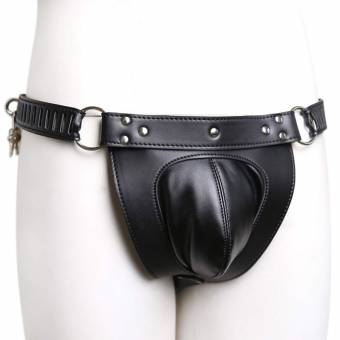 Ropa Interior Para Hombres Cuero Negro Con Cerradura Anti-Masturbación Cinturón Anti-Descarrilamiento Tanga JJ Ropa Interior. Envíos a Segovia