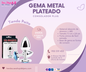 SEXSHOP69..WPP: 950319453--PAITA -- PLUG PLATEADO .. GEMA -- CORAZON -- AZUL