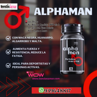 Con ALPHAMAN tendrás más fuerza, resistencia y energía gracias a su fórmula natural con maca negra, huanarpo, algarrobo y malta.