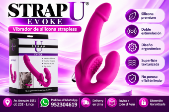 STRAP U EVOKE VIBRATING SILICONE STRAPLESS STRAP-ON EN SEXSHOP LINCE