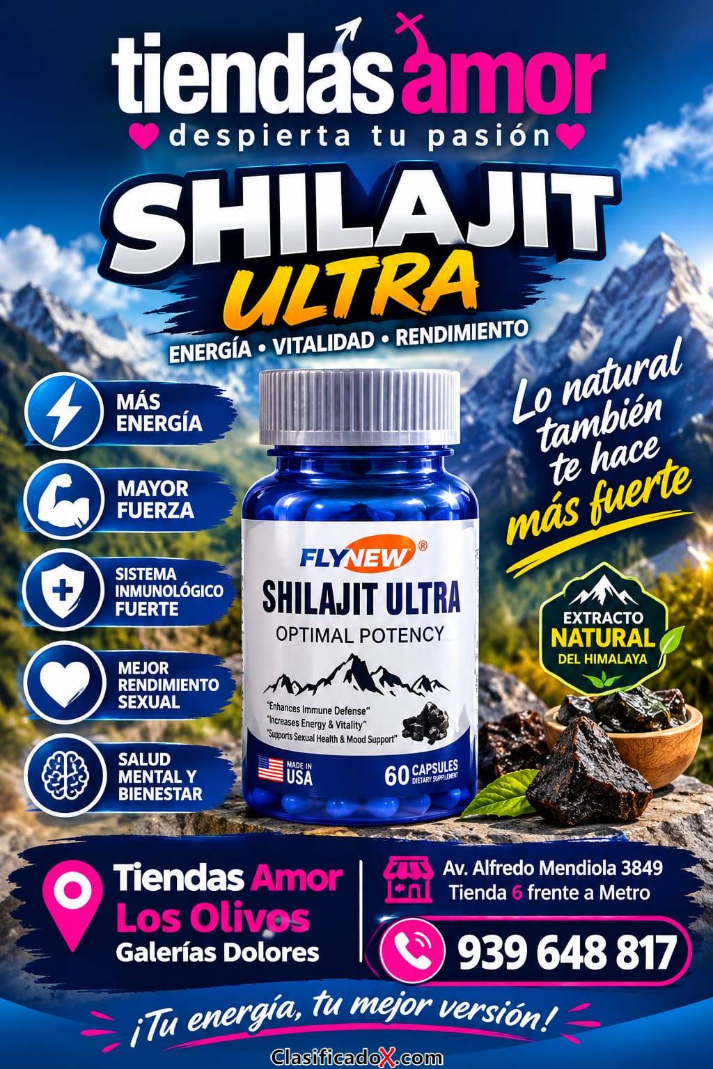 Shilajit Ultra Flynew Mayor Energia Enfoque Concentración X2