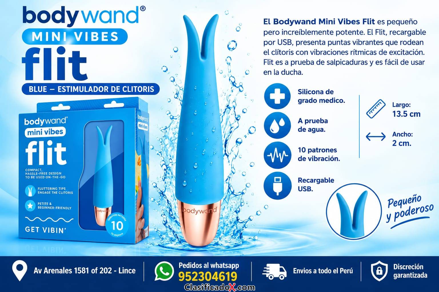 BODYWAND – MINI VIBES FLIT BLUE – ESTIMULADOR DE CLITORIS EN SEXSHOP LINCE