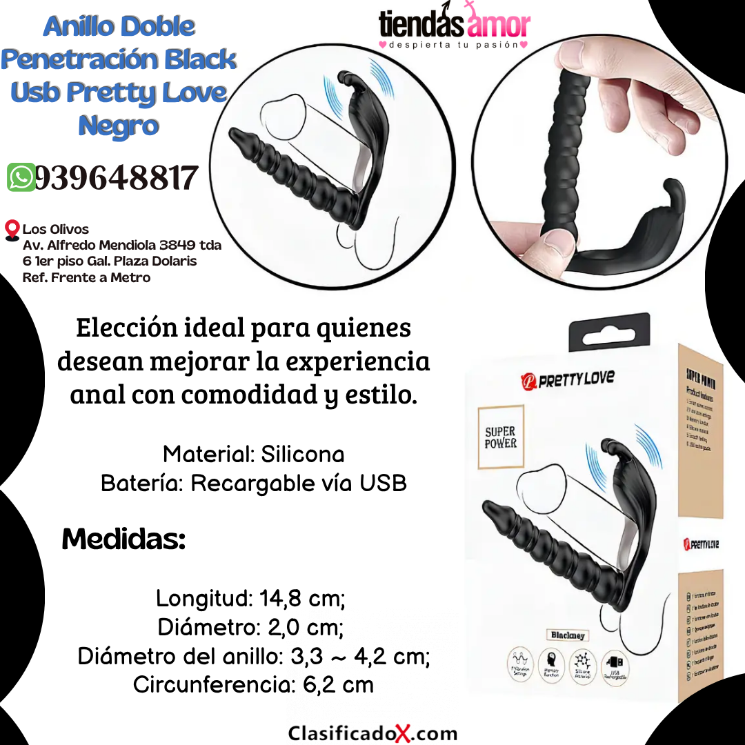 Anillo Doble Penetración Black Usb Pretty Love Negro